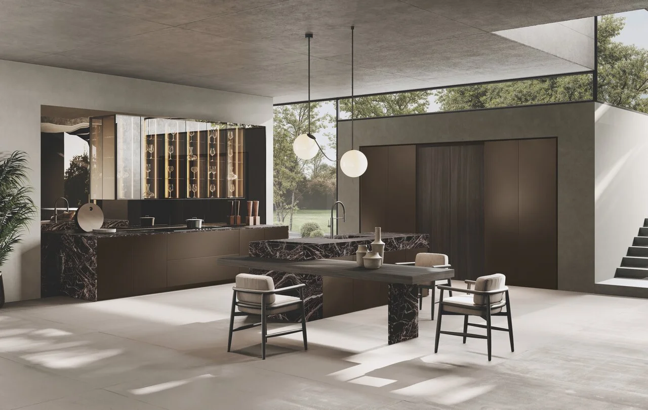 Binova BLUNA — handleless Italian kitchen in tech aluminium finish